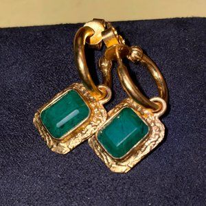VALERE SMALL DROP EARRINGS 24k Gold Plated Genuine Malachite Geometric Goddess